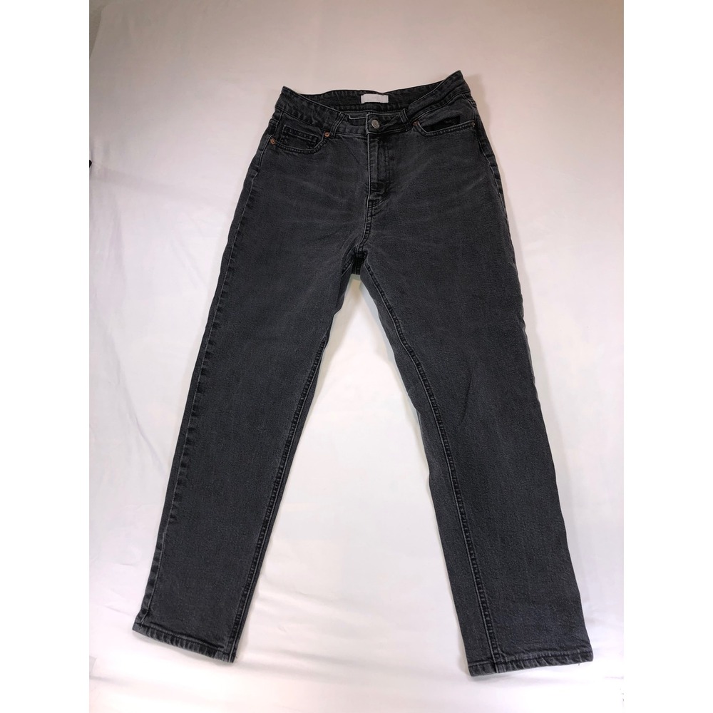 HM High Waisted Mom Jeans Washed Black Straight Leg Denim Pants